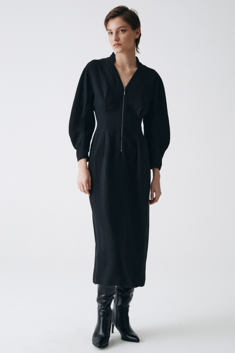 Платье песочные часы с овальными рукавами и шнуровкой